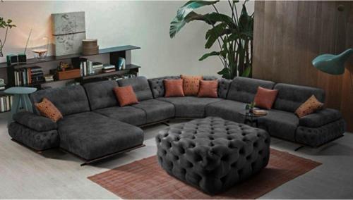 Antrasit Kare Chester Model Kapitoneli Orta Puf 75x75 cm