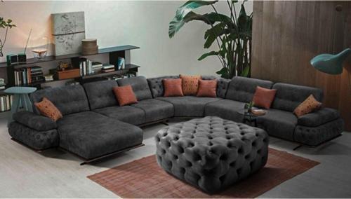 Gri Kare Chester Model Kapitoneli Orta Puf 75x75 cm
