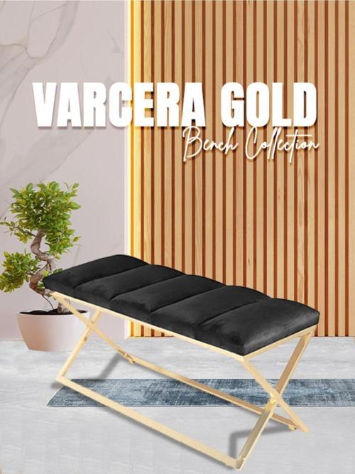Varcera Gold Sliced Bench Çapraz Metal Ayaklı Dilimli Model Antrasit Puf