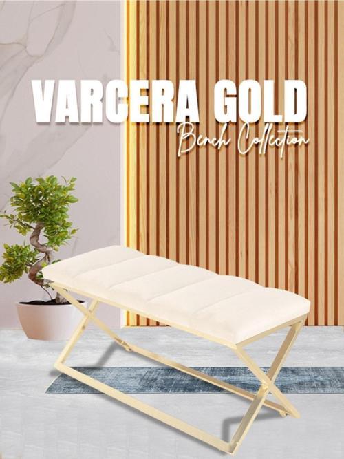 Varcera Gold Sliced Bench Çapraz Metal Ayaklı Dilimli Model Beyaz Puf