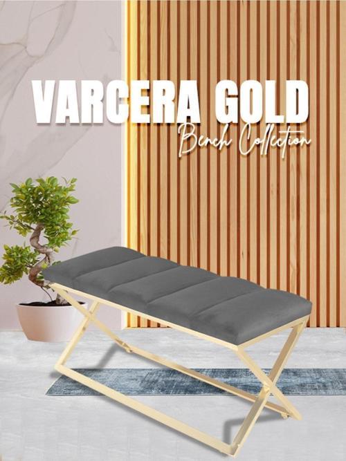 Varcera Gold Sliced Bench Çapraz Metal Ayaklı Dilimli Model Gri Puf