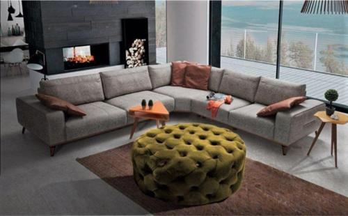 Sarı Yuvarlak Chester Model Kapitoneli Orta Puf 85x85 cm