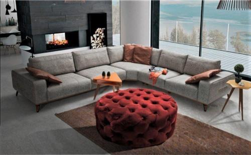 Bordo Yuvarlak Chester Model Kapitoneli Orta Puf 85x85 cm
