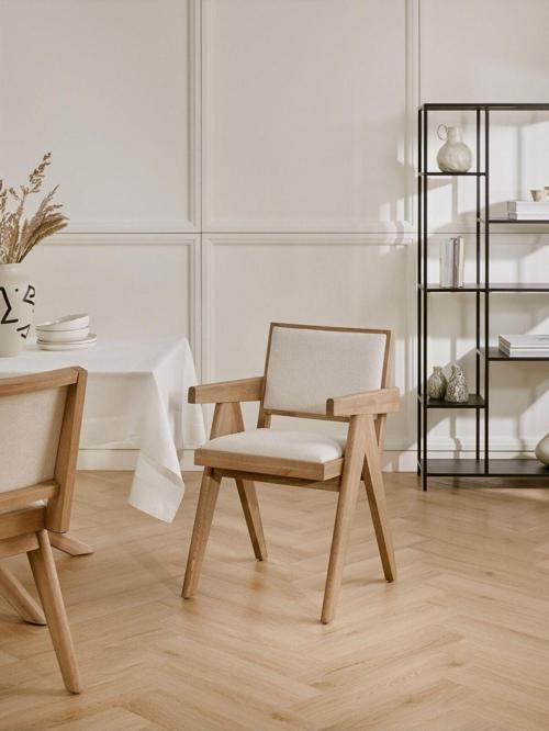 Kalmar Beyaz Kumaş Natural Ahşap Sandalye