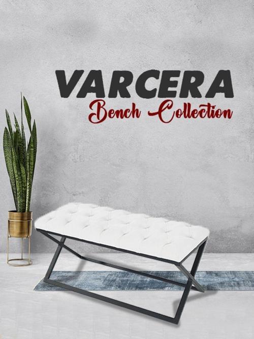Varcera Antrasit Puf Çapraz Metal Ayaklı, Kapitoneli Chester Model Bench