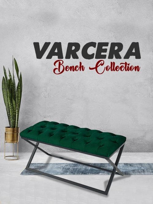 Varcera Beyaz Puf Çapraz Metal Ayaklı, Kapitoneli Chester Model Bench