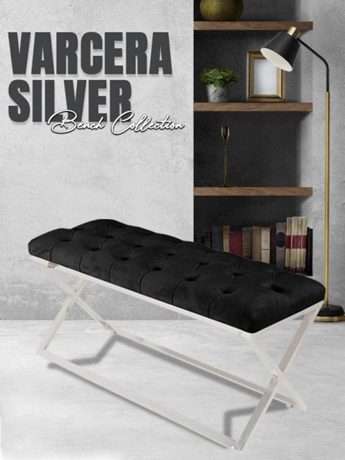 Varcera Silver Bench Çapraz Metal Ayaklı Kapitoneli Model Antrasit Puf
