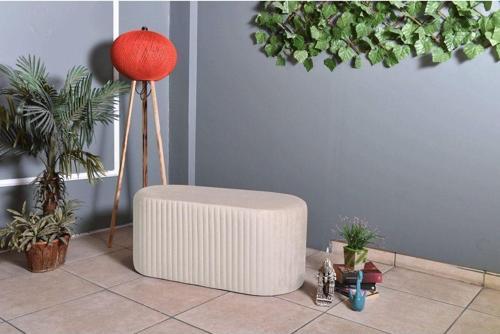 Velluto Lungo Lounge Krem Puf - 90cm Oval Dekoratif Puf Koltuk 40x90 cm