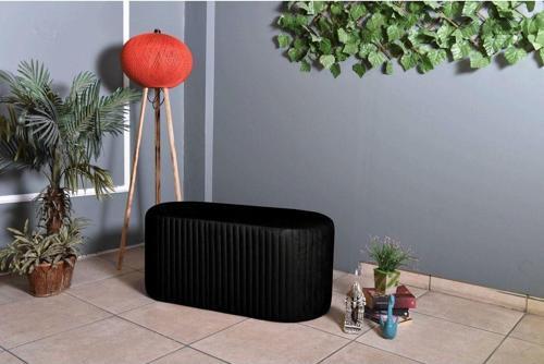 Velluto Lungo Lounge Siyah Puf - 90cm Oval Dekoratif Puf Koltuk