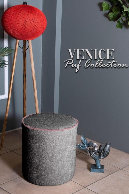 Venice Antrasit Teddy Puf- Yuvarlak Makyaj Masası Pufu