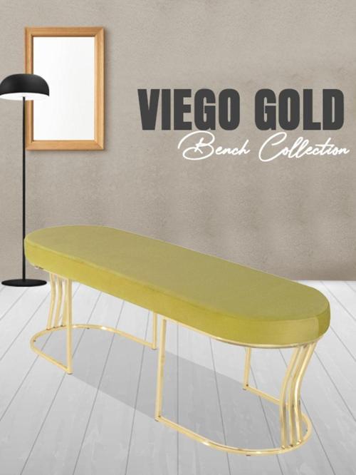 Viego Gold Smooth Bench Lüks Metal Gold Ayak, Chester Model Yatak Ucu Hardal Puf