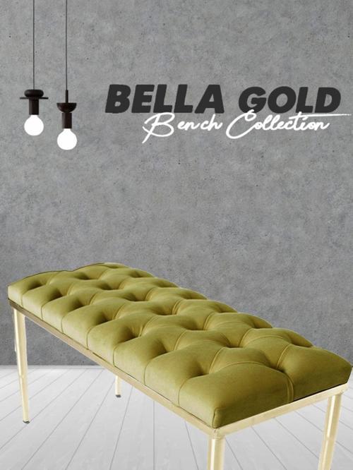 Bella Gold Bench Kapitoneli Chester Model Hardal Puf 40x100 cm