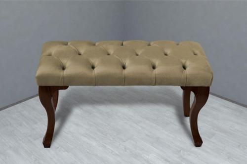 Classic Chester Model Kapitoneli Hardal Puf - Ceviz Ayak 40x100 cm