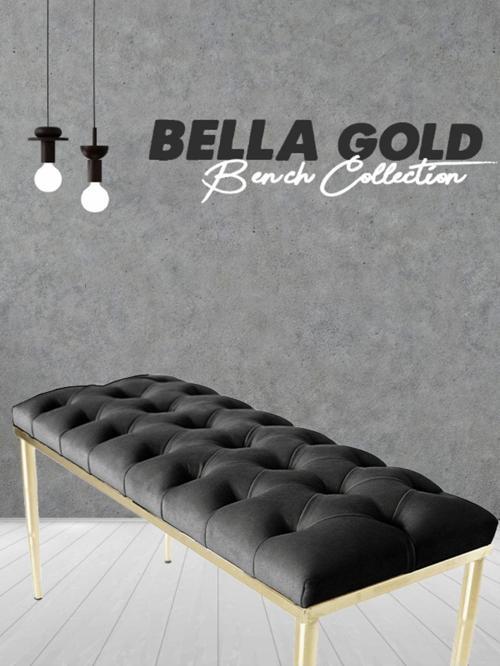 Bella Gold Bench Kapitoneli Chester Model Antrasit Puf 40x100 cm