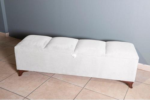 Vetra V2 Beyaz Sandıklı Puf - Dilimli Model 140cm Sandıklı Bench 40x140 cm