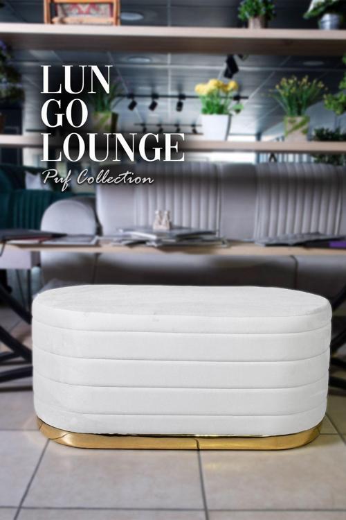 Lungo Long Line Beyaz Puf Luxery Gold Kaplama Dekoratif Puf Koltuk 40x90 cm