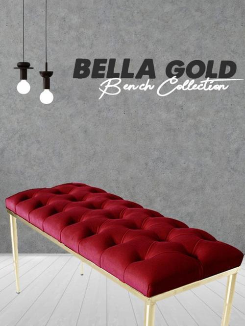 Bella Gold Bench Kapitoneli Chester Model Bordo Puf 40x100 cm