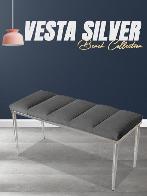 Vesta Silver Puf Dilimli Model Metal Ayaklı Bench