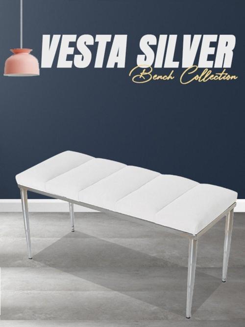 Vesta Silver Puf Dilimli Model Metal Ayaklı Bench