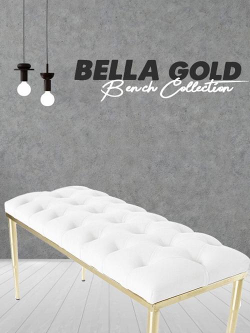 Bella Gold Bench Kapitoneli Chester Model Beyaz Puf 40x100 cm
