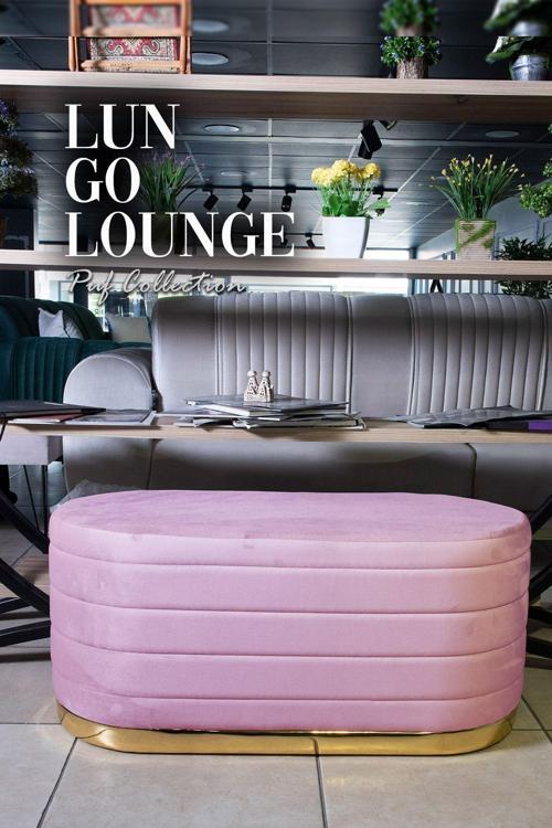 Lungo Long Line Pembe Puf Luxery Gold Kaplama Dekoratif Puf Koltuk 40x90 cm