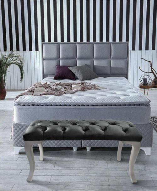 Classic Chester Model Kapitoneli Antrasit Puf - Beyaz Ayak 40x100 cm