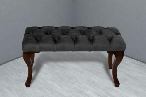 Classic Chester Model Kapitoneli Antrasit Puf - Ceviz Ayak 40x100 cm