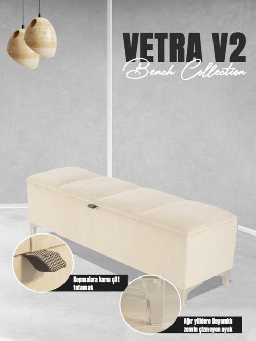 Vetra V2 Sandıklı Puf - Beyaz Dilimli Model Sandıklı Bench Puf - Sandıklı Yatak Ucu Bankı 40x140 cm