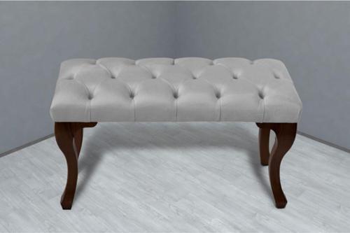 Classic Chester Model Kapitoneli Beyaz Puf - Ceviz Ayak 40x100 cm