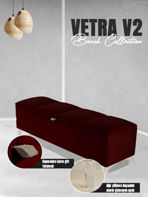 Vetra V2 Sandıklı Puf - Bordo Dilimli Model Sandıklı Bench Puf - Sandıklı Yatak Ucu Bankı 40x140 cm