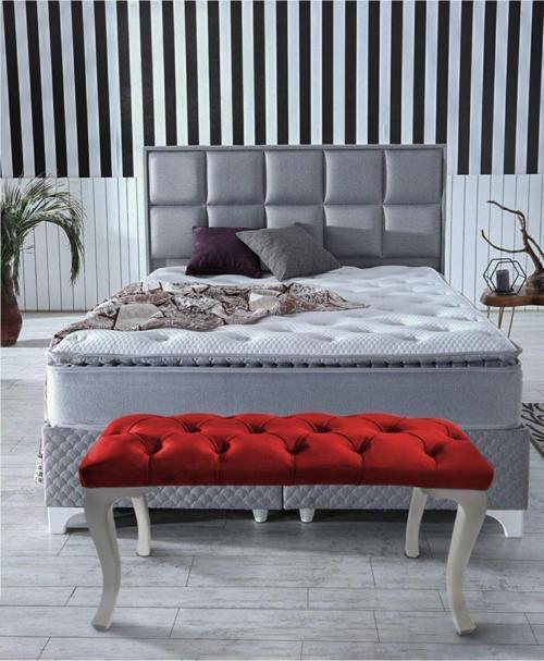 Classic Chester Model Kapitoneli Bordo Puf - Beyaz Ayak