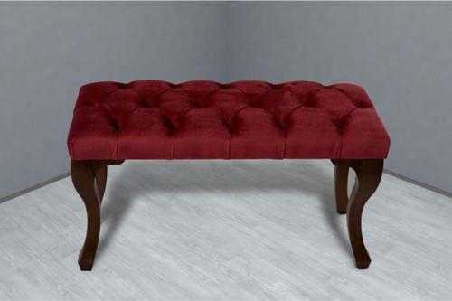 Classic Chester Model Kapitoneli Bordo Puf - Ceviz Ayak 40x100 cm