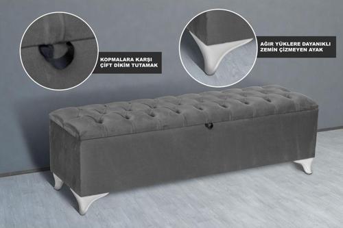 Vetra Chester Model Açık Gri Sandıklı Puf - Kapitoneli Model 140cm Sandıklı Bench 40x140 cm
