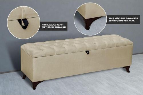 Vetra Chester Model Bej Sandıklı Puf - Kapitoneli Model 140cm Sandıklı Bench 40x140 cm