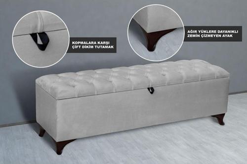 Vetra Chester Model Beyaz Sandıklı Puf - Kapitoneli Model 140cm Sandıklı Bench 40x140 cm