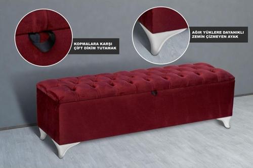 Vetra Chester Model Bordo Sandıklı Puf - Kapitoneli Model 140cm Sandıklı Bench 40x140 cm