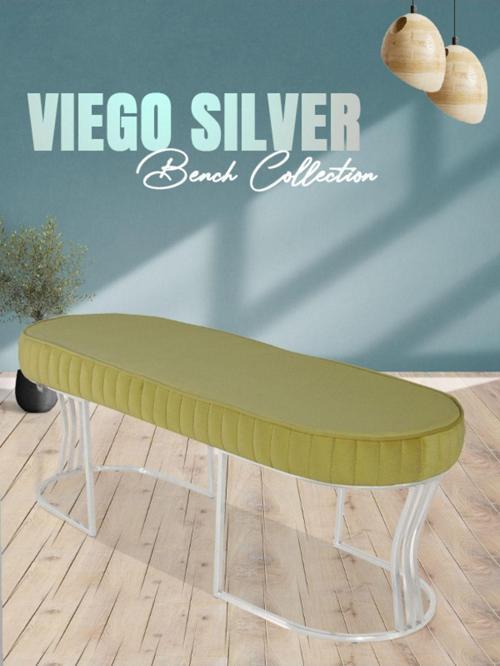 Viego Silver Striped Bench Lüks Metal Gümüş Ayak, Chester Model Yatak Ucu Hardal Puf