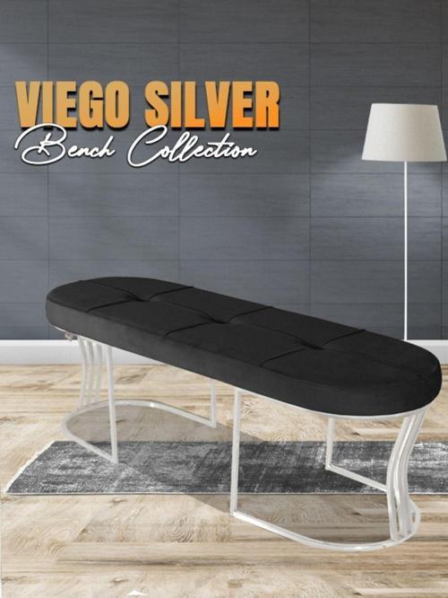 Viego Silver Exclusive Bench Lüks Metal Gümüş Ayak, Chester Model Yatak Ucu Antrasit Puf