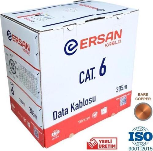 Ersan Kablo 305Mt 23AWG Full Bakır CAT6 Kablo Gri Yerli Üretim