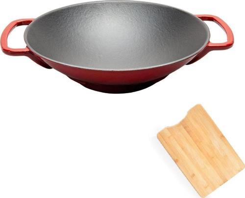 Demirdöküm Wok Tava Kavurma Tavası 35 CM Kırmızı Bambu Kesme Tahtası 