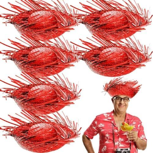 Nessiworld Tropikal Parti Kırmızı Hasır Hawaii Şapkası 13x36 cm