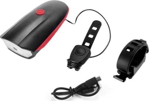 250 Lümen Bisiklet Ön Farı 2 İn 1 Korna 140 db Xbyc 6163 Usb Şarjlı Kırmızı