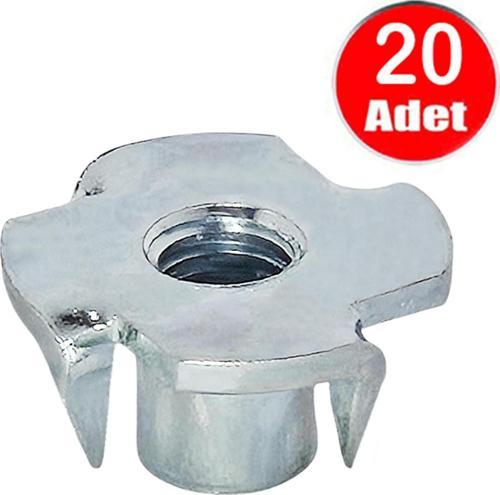 M6 Ağaç Somunu 6mm Tırnaklı Ahşap Çakma Somun  -20 Adet
