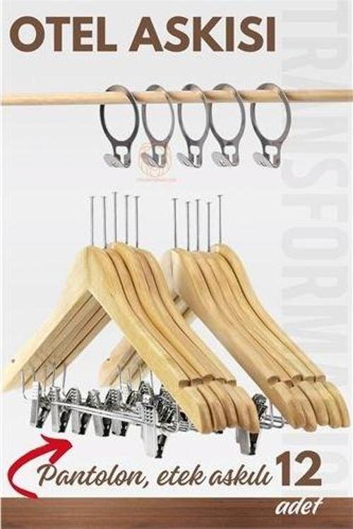 Otel Askısı Güvenlikli Otel Tip Askı 12 li Set Ahşap