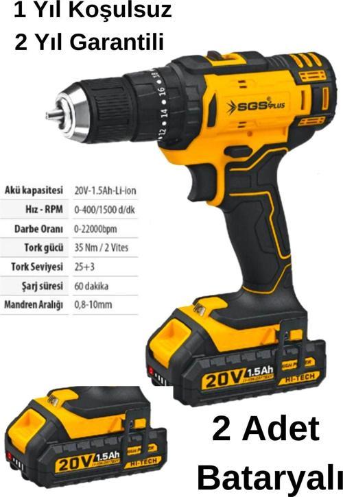 SGS Akülü Darbeli Matkap Seti Çift Akülü 20 Volt -1.5 Amper SGS 5248