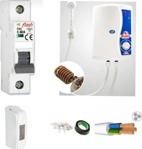 Bakır Rezistanslı Elektrikli Şofben Artemis 10mt Kablolu Tam Takım Orijinal Set