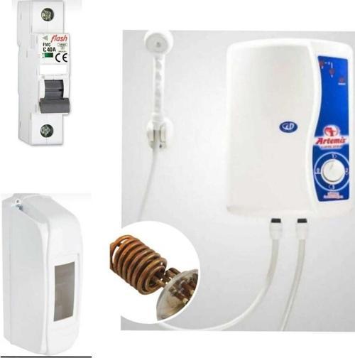 Bakır Rezistanslı Elektrikli Şofben Artemis Sigorta Ve Kutus Dahil Paket