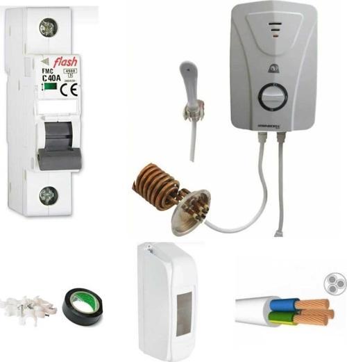 Bakır Rezistanslı Elektrikli Şofben Aydın Deya 10mt Kablolu Tam Takım Orijinal Set