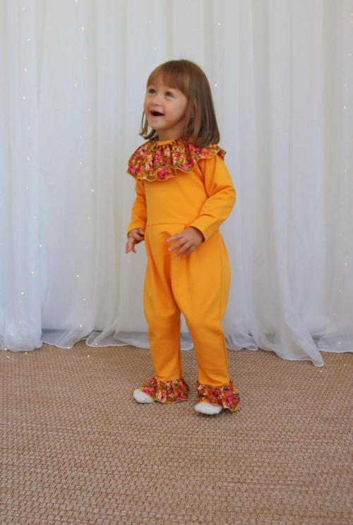 Kız Bebek Lotus Hardal Çiçekli Uzun Kollu Çıtçıtlı Yakalı Tulum TLM-0050