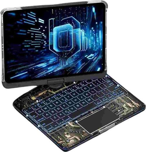 iPad Air 11 2024 Uyumlu Transparan Görünümlü Dönebilen Fuchsia Bluetoothlu Klavyeli Tablet Kılıfı